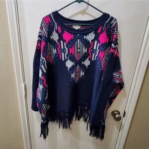 Umgee Aztec oversized fringed statement sleeve sweater size s/m‎